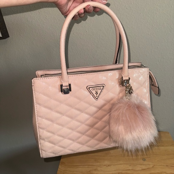 Pink Guess Satchel Purse with Crossbody Belt. - Picture 7 of 11